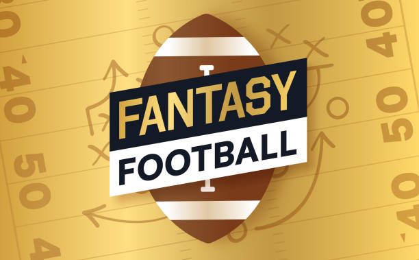 Fantasy football draft and football invitation gold football field background.