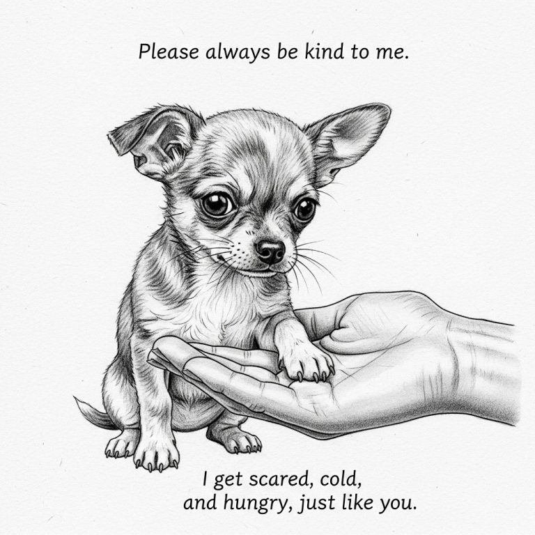 dog scared, cold and hungry