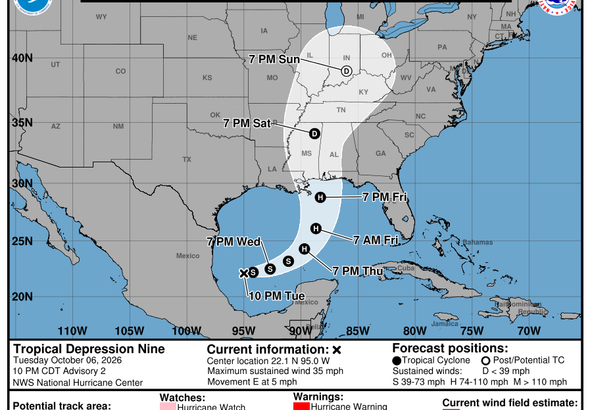 Hurricane Isaias _10pm - Tue, Oct 6, 2026 - 5day_cone