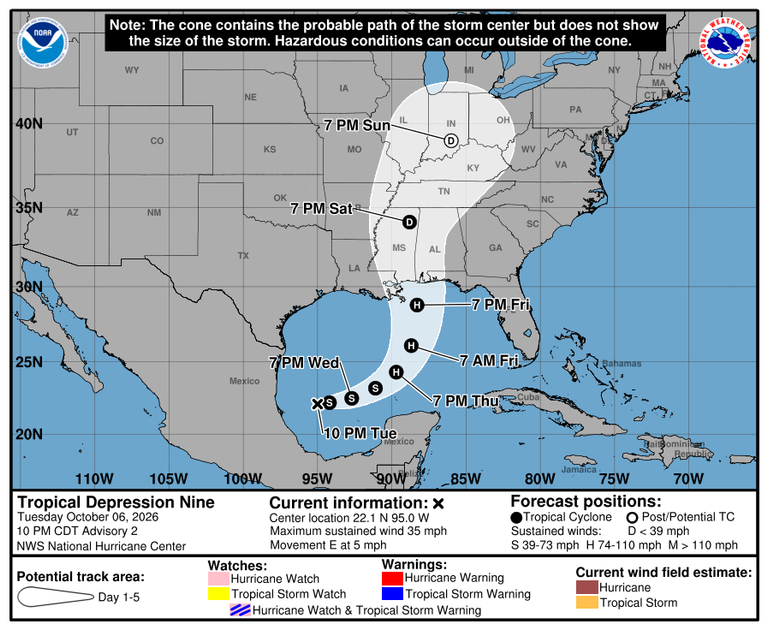 Hurricane Isaias _10pm - Tue, Oct 6, 2026 - 5day_cone